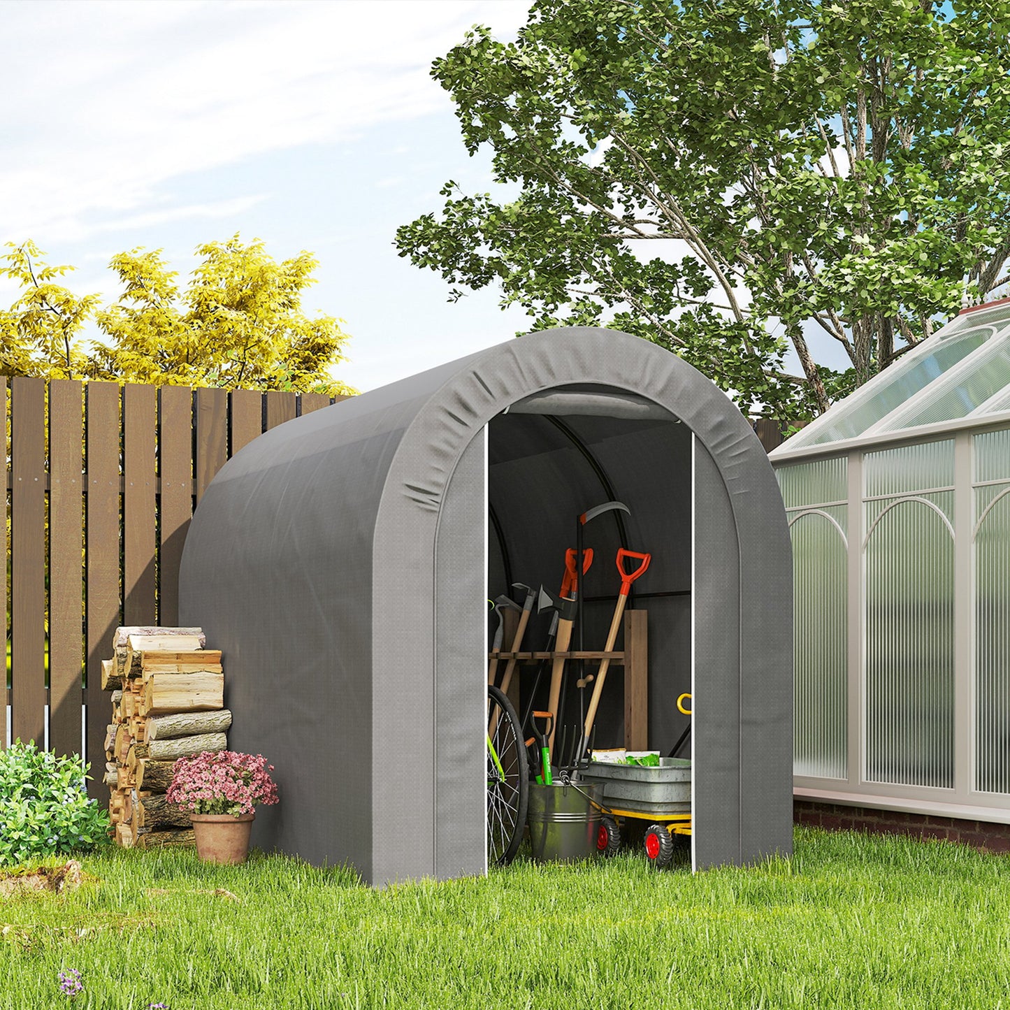 Outdoor Storage Shed, Heavy Duty Galvanized Steel Portable Shed for Bike, Motorcycle, Garden Tools, Black