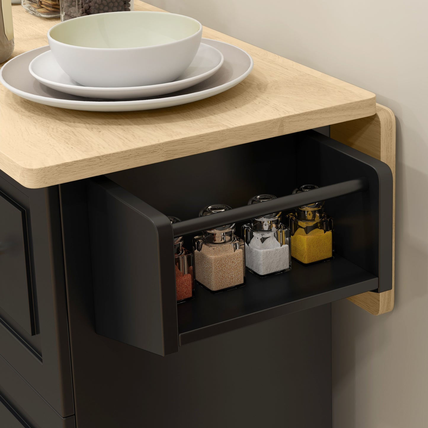 Kitchen Island on Wheels, Kitchen Cart with Drop Leaf, Drawers, Black