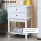 Modern Sofa Side Table, Accent End Table with Drawers and Storage Shelf, Nightstand for Bedroom Living Room, White