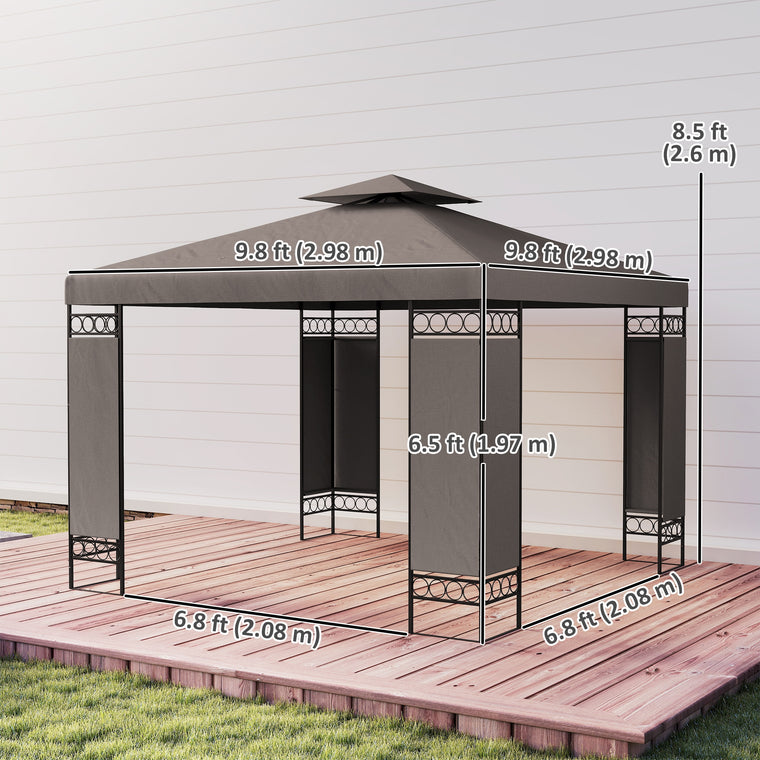 10' x 10' Khaki Double Roof Patio Gazebo with Screen Panels