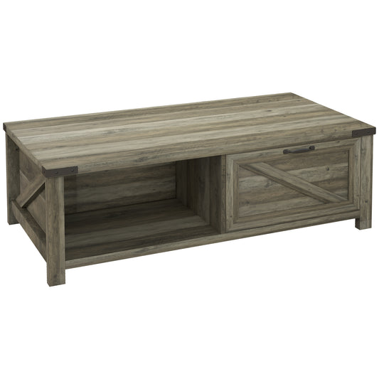 Farmhouse Coffee Table with Drawer and Shelf - Grey