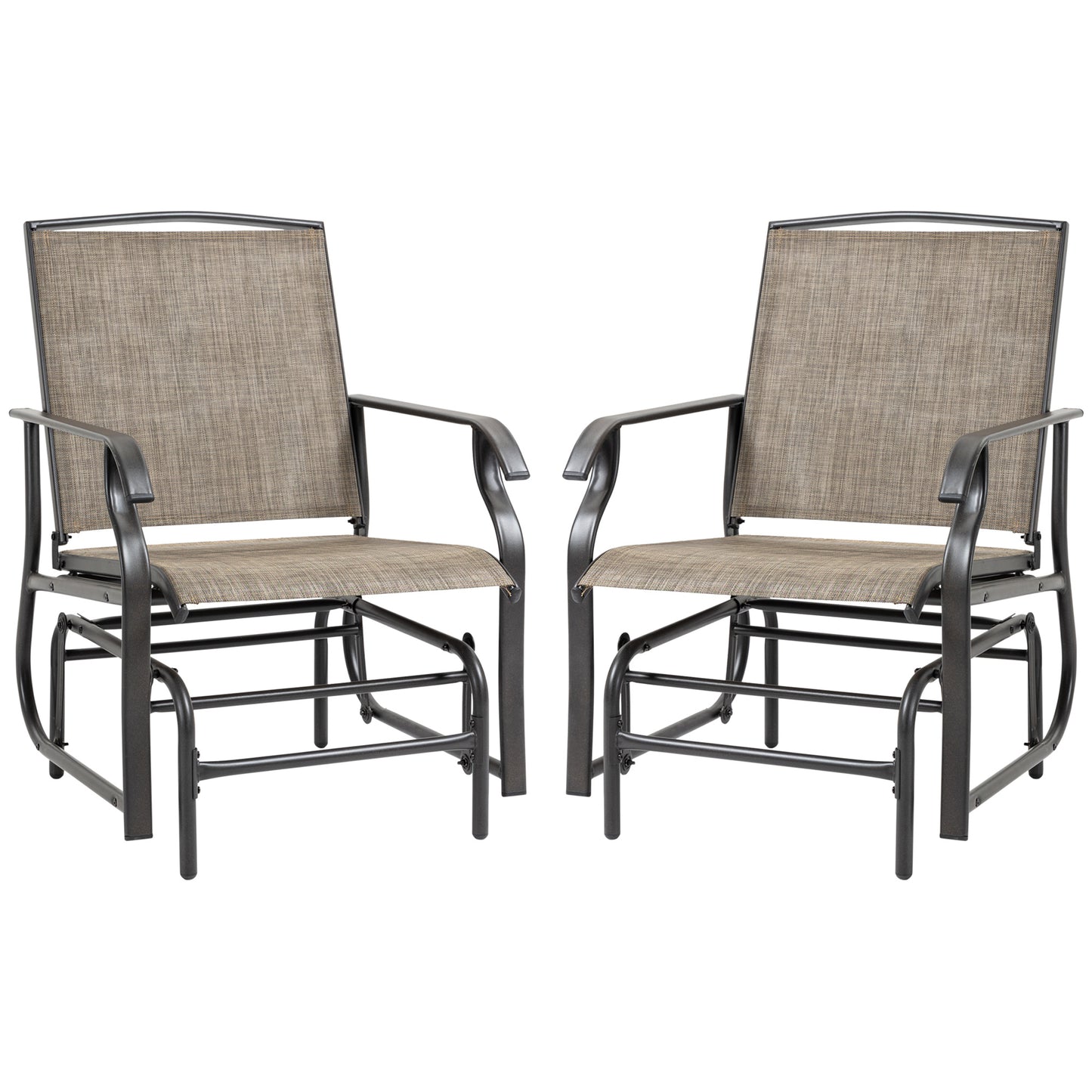 2 Pieces Outdoor Glider Chairs, 2 Person Glider Rocking Chair Set with Breathable Mesh Fabric, Steel Frame, Dark Brown