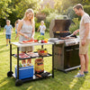 Black 3-Tier Grill Cart with Stainless Steel Tabletop