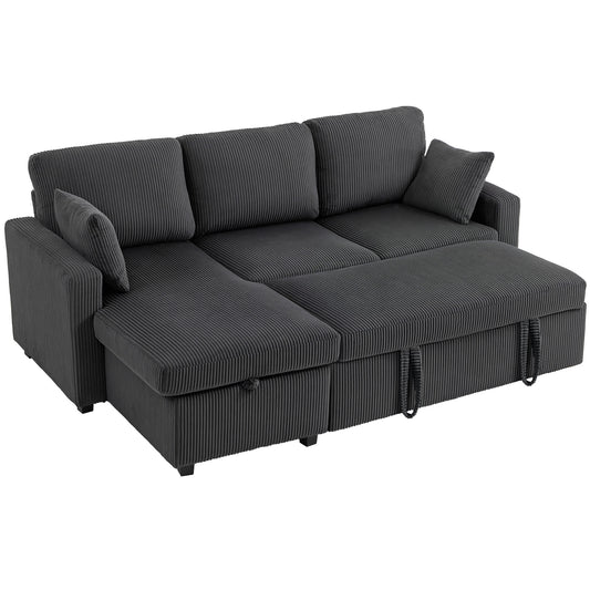 81" Pull-Out Corduroy Sofa Bed with Storage - Dark Grey