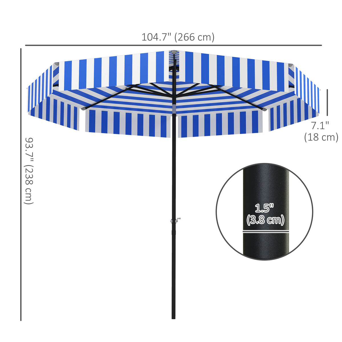 8.7FT Tilting Patio Umbrella with 8 Ribs, Crank Handle, Air Vent for Outdoor, Garden and Pool, Navy Blue