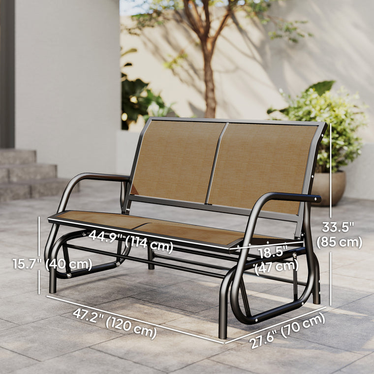Brown Outdoor Glider Bench with Mesh Fabric
