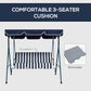 3-Seater Outdoor Porch Swing with Adjustable Canopy, Patio Swing Chair for Garden, Poolside, Backyard, Wine Red