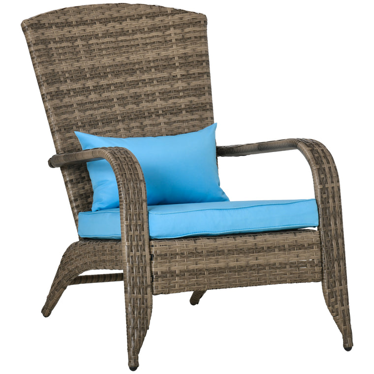Blue PE Rattan Adirondack Chair with Cushions & Armrests