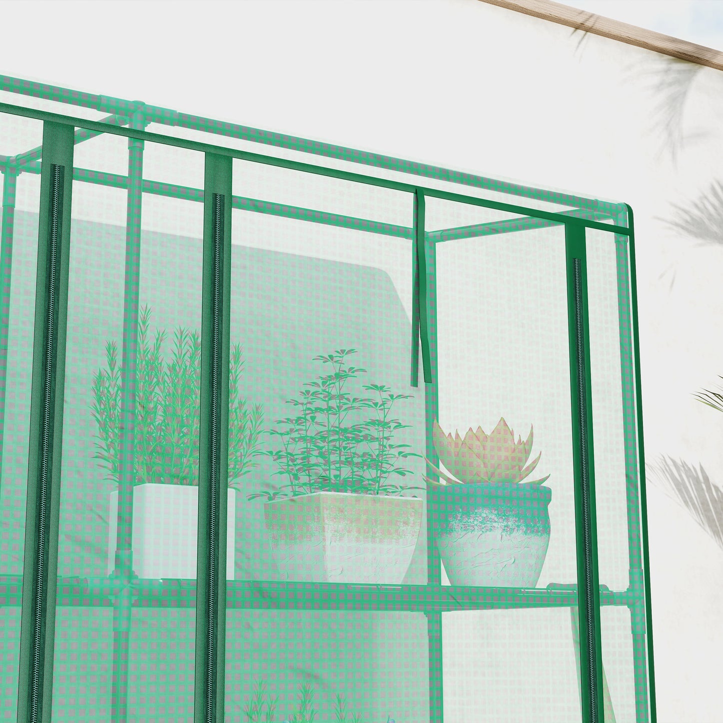 Lean-to Greenhouse with 3 Tier Shelves, Mini Greenhouse with 3 Roll-Up Doors for Indoor Outdoor, Green