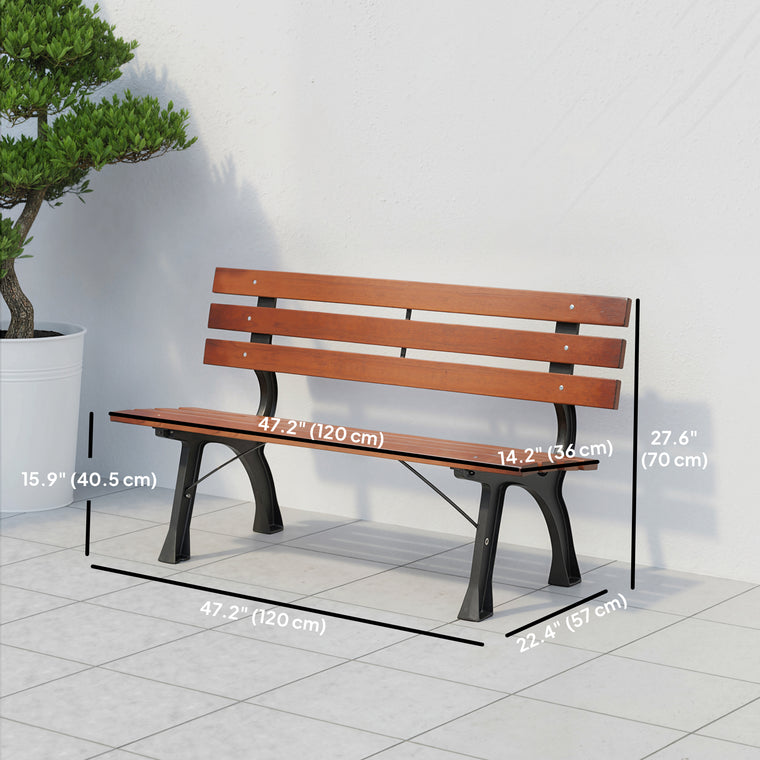 47" Aluminum Wood Garden Bench with Slatted Back