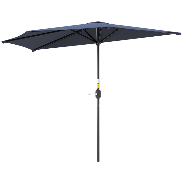 9.8' Dark Blue Half-Round Patio Umbrella with Crank Handle