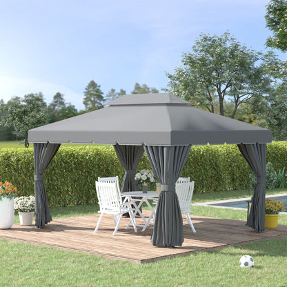 13' x 10' Dark Grey Aluminum Gazebo with Double Roof & Netting