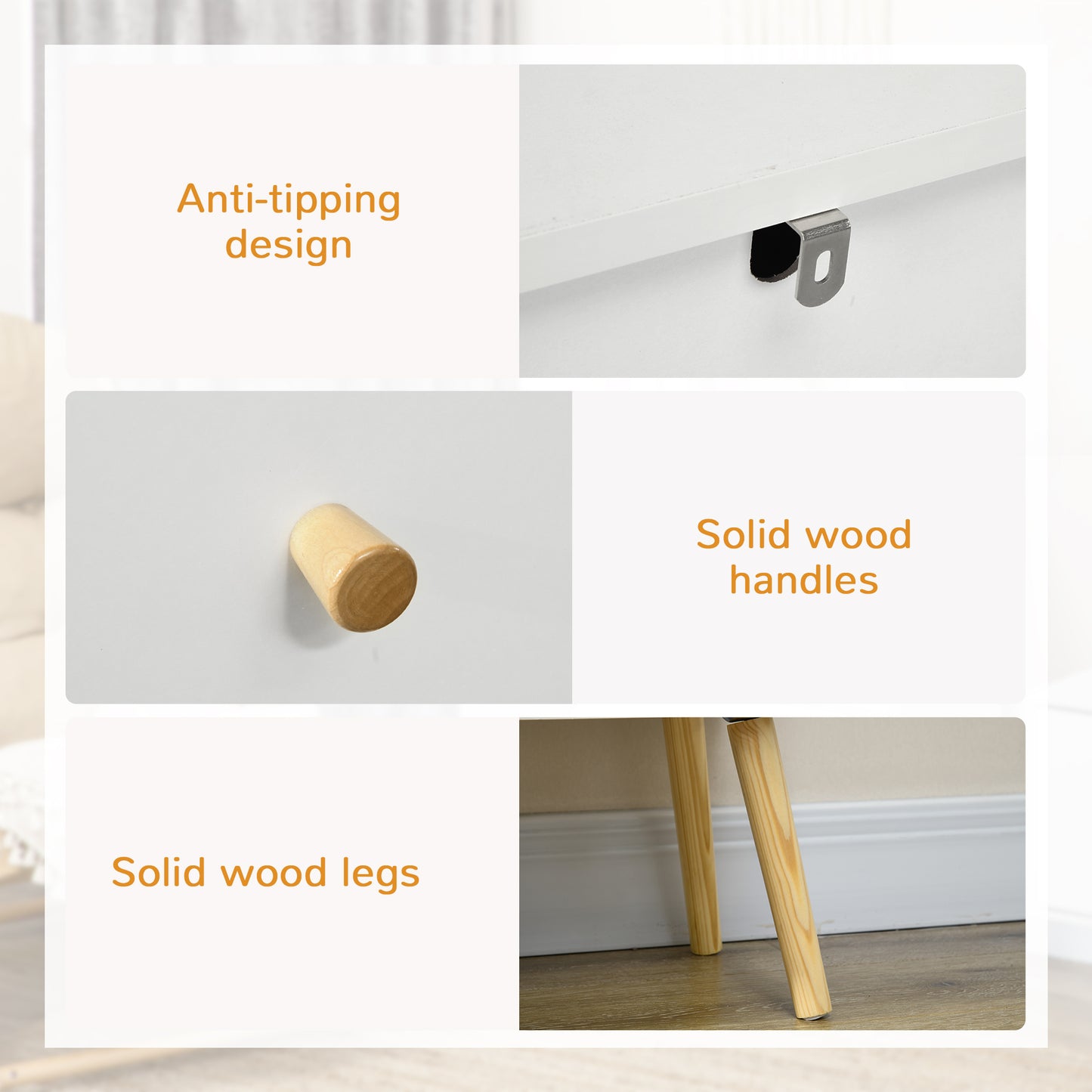 White Dresser for Bedroom with 3 Drawers, Morden Chest of Drawers with Solid Wood Legs and Handles, Storage Organizer for Living Room, White