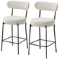 Set of 2 Barstools, Upholstered Corduroy Bar Stools with Backrest, Footrest for Kitchen Island, Dining Room, Cream White