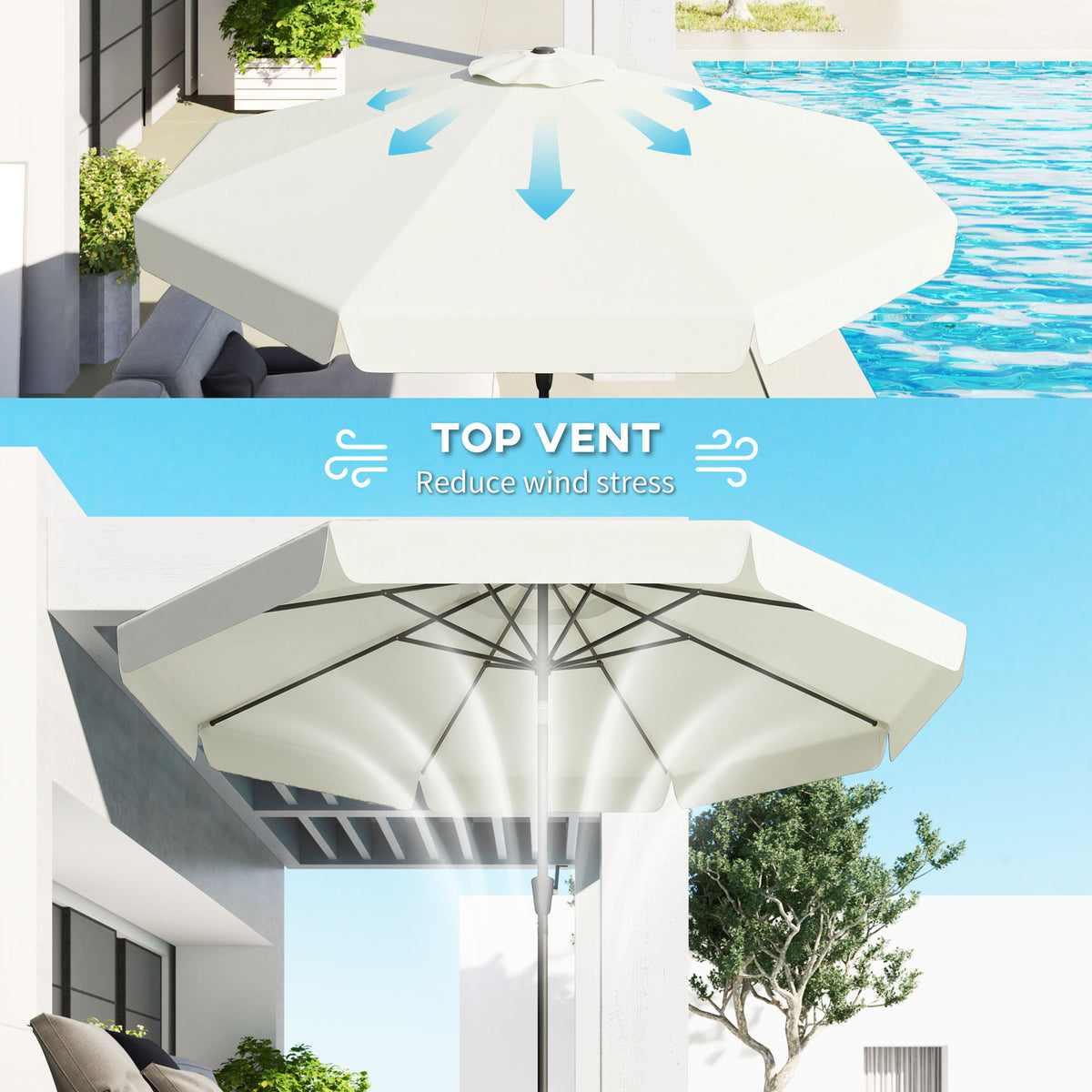 8.5ft Cream White Round Market Table Umbrella with Tilt
