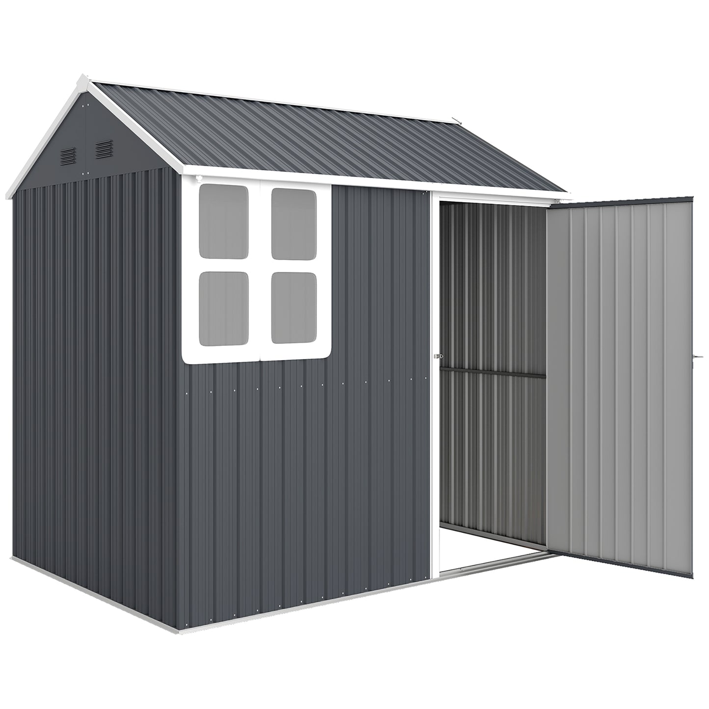 Metal Garden Storage Shed, Outdoor Tool Storage House with Lockable Door, Vents, Sloped Roof, Light Grey
