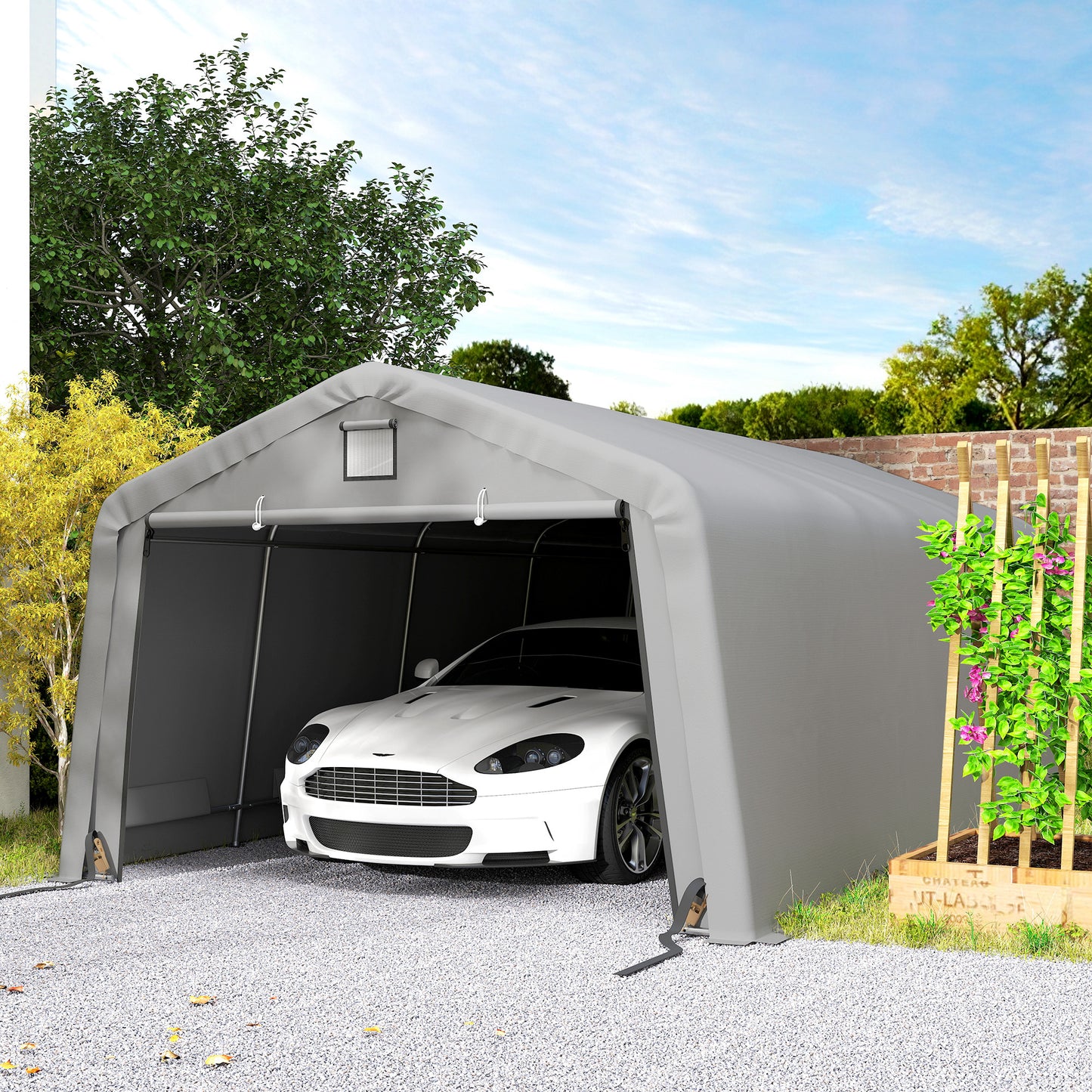 Portable Garage, Heavy Duty Carport Canopy with Ventilation Windows and Large Roll-up Door, Dark Grey