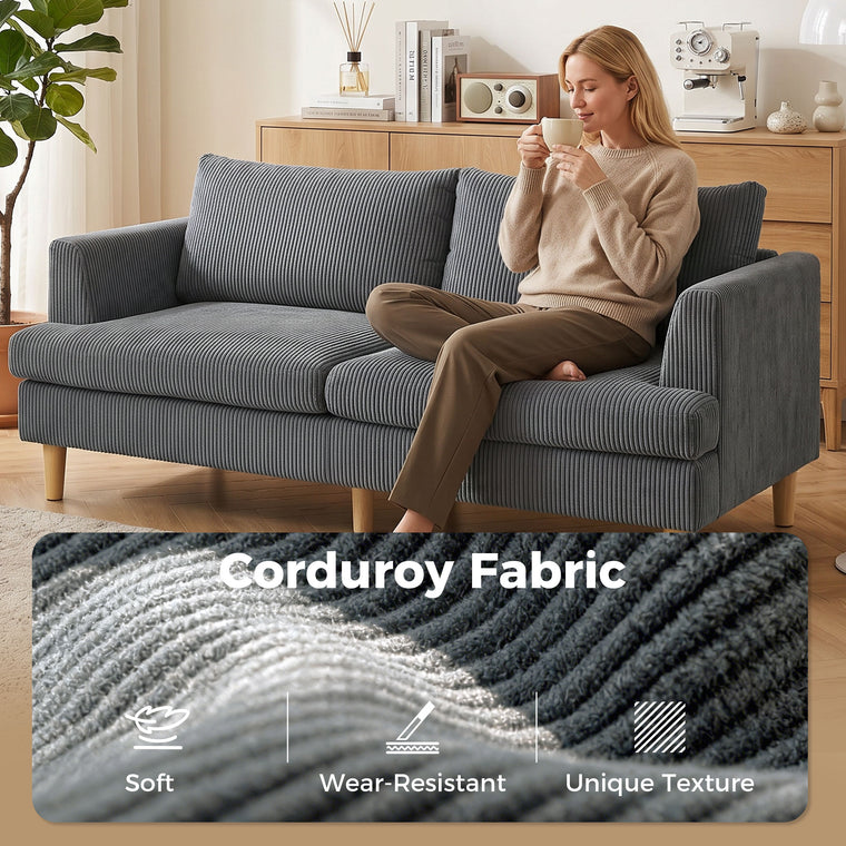 74" 3-Seater Corduroy Sofa with Spring Cushions