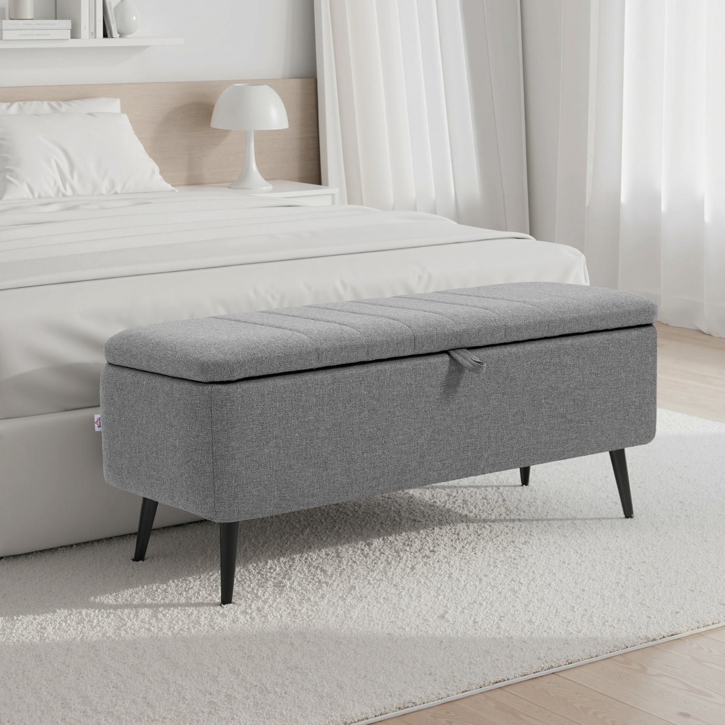 40" Ottoman with Storage, Linen Upholstered Storage Ottoman Bench with Steel Legs for Living Room, Bedroom Grey