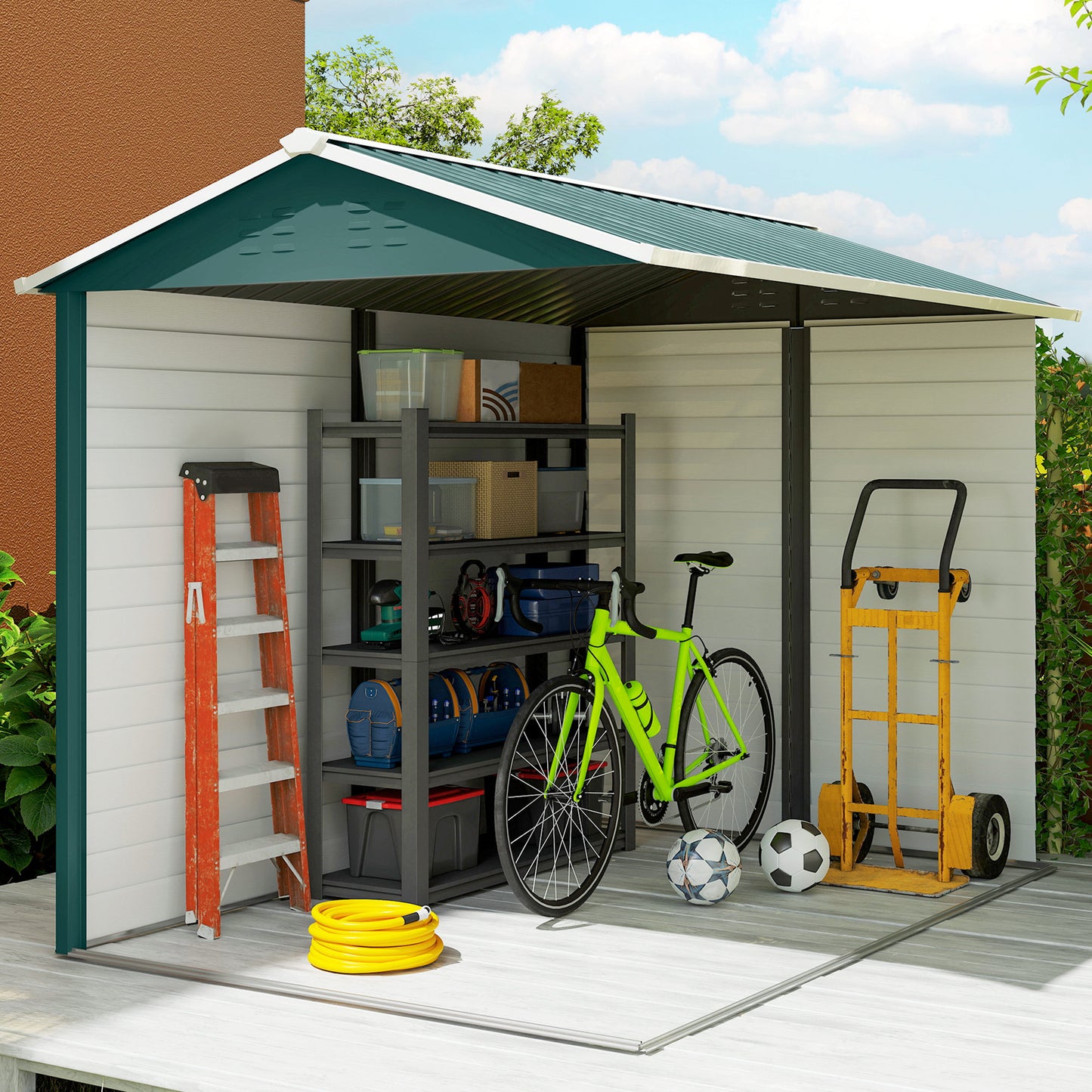 9' x 6' Garden Shed, Outdoor Storage Patio Shed w/ Sloped Roof, Lockable Door for Patio Lawn, Green