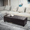 Storage Ottoman Bench, Foot Rest with Solid Wood Legs, 51 Inches PU Leather Storage Chest for Living Room, Brown