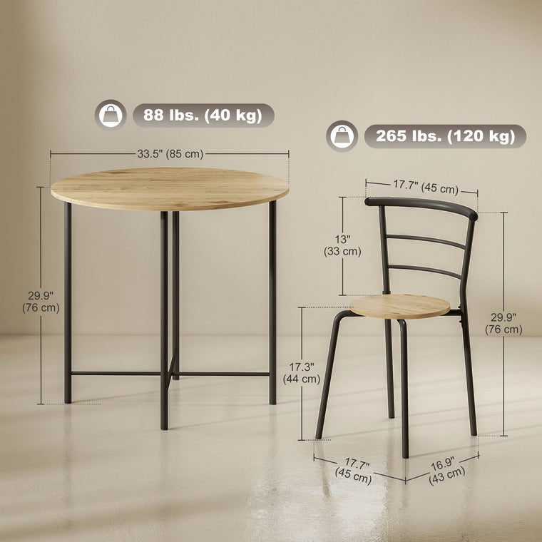 5-Piece Round Dining Set for 4 with Metal Frame - Natural