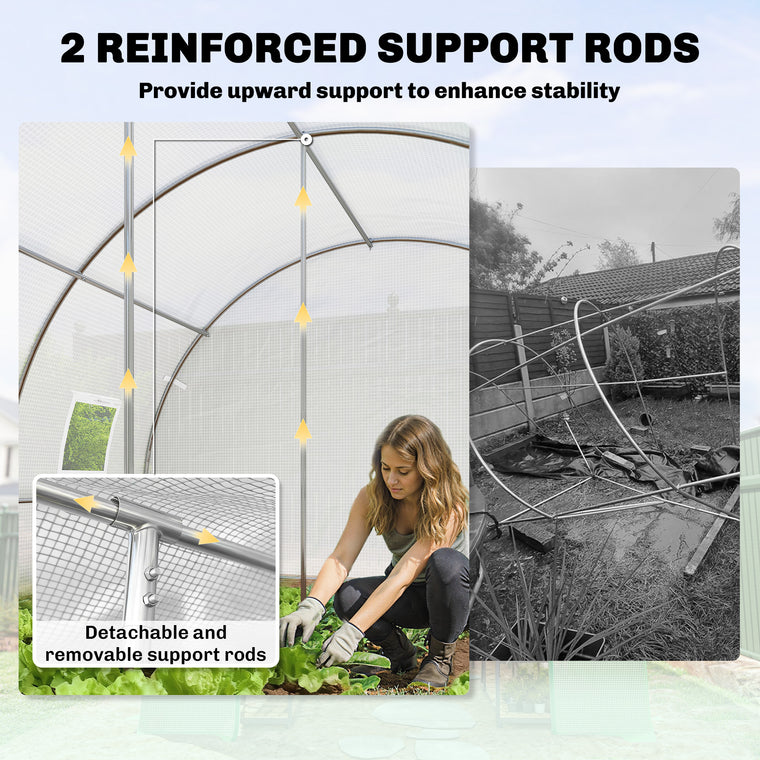 13' x 9.8' x 6.6' White Tunnel Greenhouse with Mesh Windows