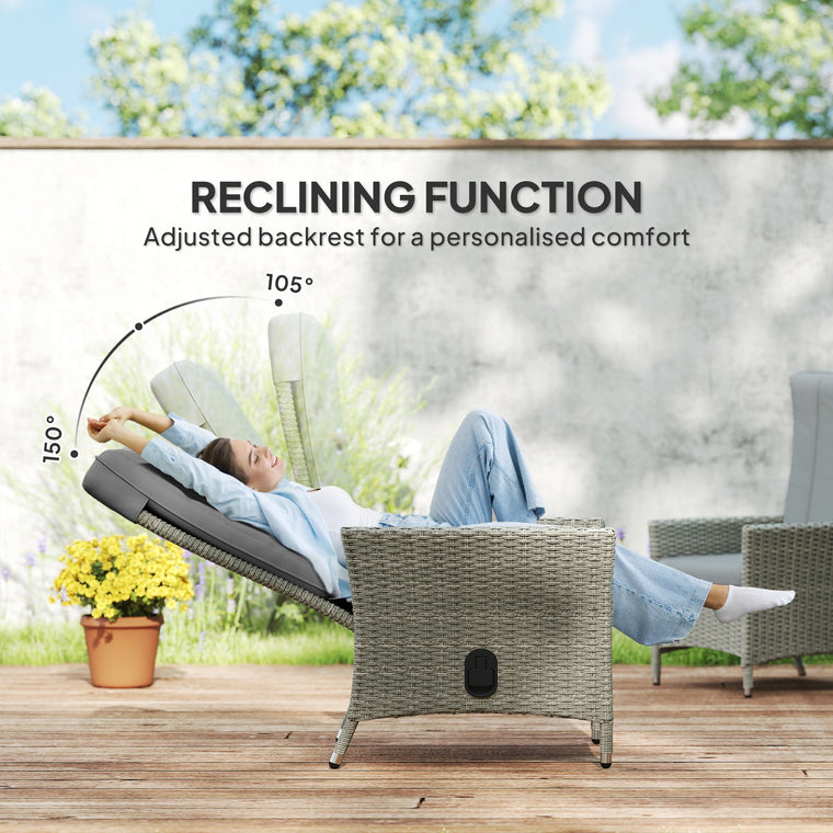 Wicker Recliner Chair with Adjustable Backrest - Grey