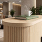 Sideboard Buffet Cabinet with Curved Tambour Doors, Thick Tabletop and Arc Metal Legs Natural Wood