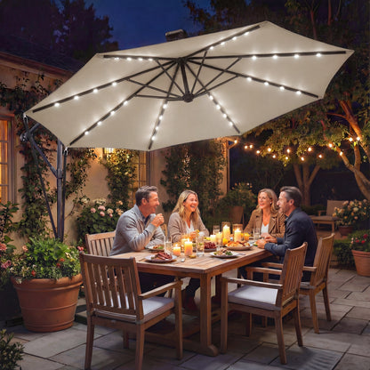 11.3' Khaki UPF50+ Aluminum Cantilever Umbrella with Light
