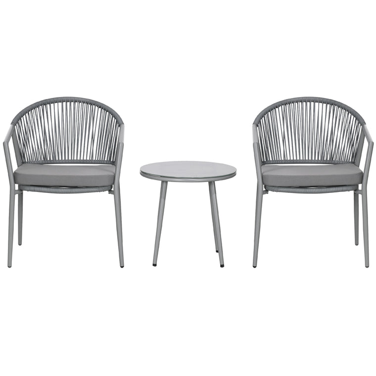 3-Piece Rattan Bistro Set with 2 Armchairs and Coffee Table