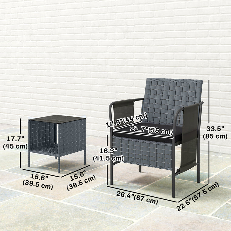 3-Piece Wicker Bistro Set with Side Pockets & Mesh Seat