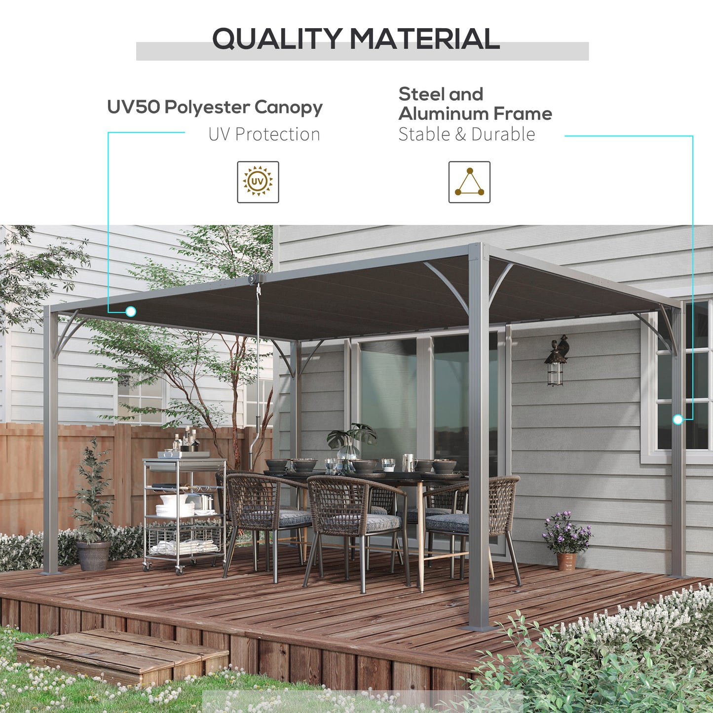 12.8' x 9.7' Louvered Pergola with Retractable Roof, Metal Pergola for Lawn Garden Patio, Grey
