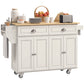 Kitchen Island with Storage, Rolling Kitchen Island with Drop Leaf, Rubber Wood Top and Adjustable Shelves, Cream White