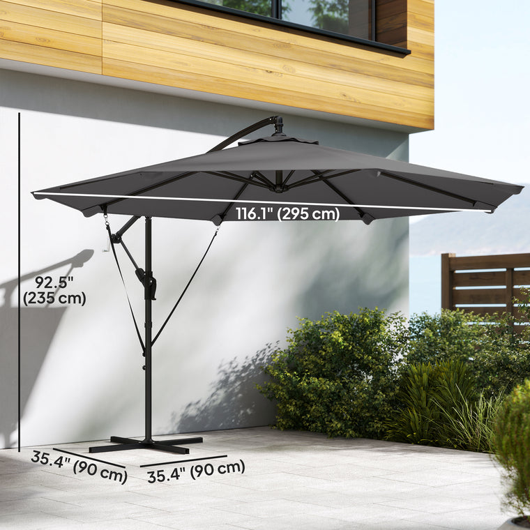 10' Dark Grey Cantilever Patio Umbrella with 8 Ribs & Cover