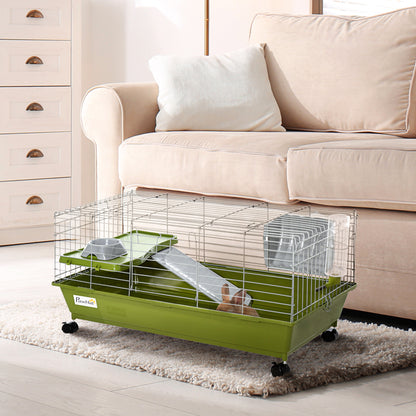 Green Rolling Bunny & Guinea Pig Cage with Platform & Ramp