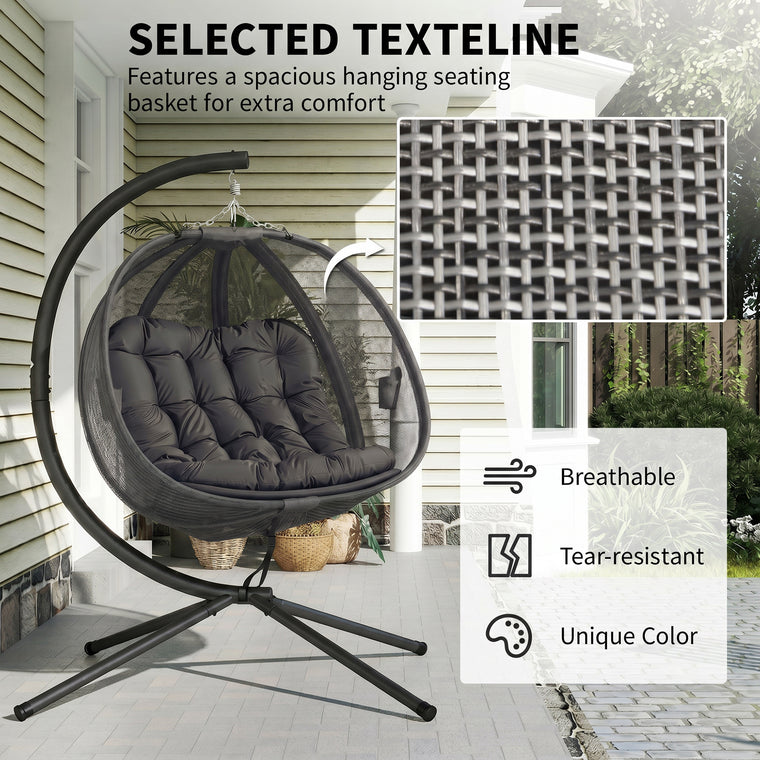 Double Egg Chair with Stand, Cushion and Pockets - Grey