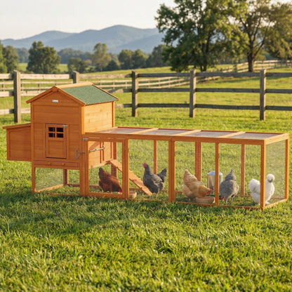 117" Orange Wooden Chicken Coop with Asphalt Roof & Nesting Box