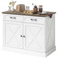 Kitchen Island with Sitting Space, Sideboard Cabinet with 2 Drawers and 2 Adjustable Shelves for Dining Room, White