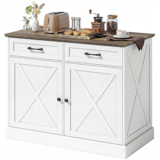 Kitchen Island Sideboard with 2 Drawers - White