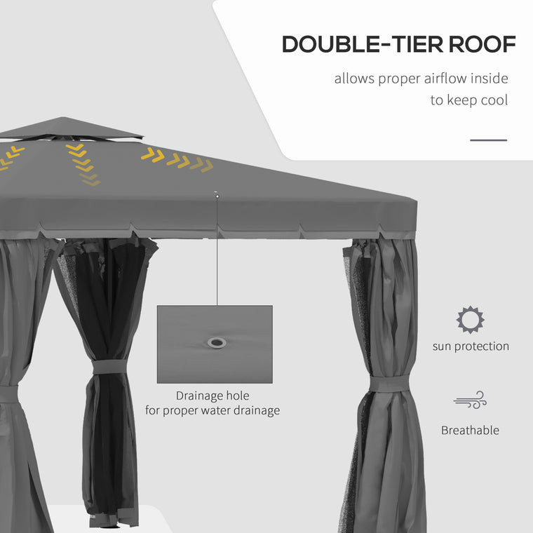 10' x 10' Dark Grey 2-Tier Gazebo with Mesh Sidewalls
