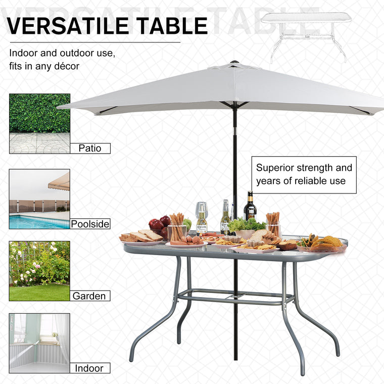 55" Metal Garden Dining Table with Glass Top