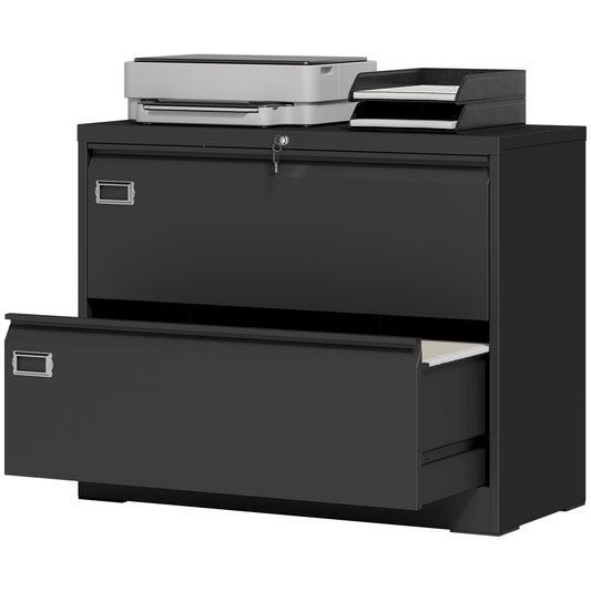 Lateral Filing Cabinet with 2 Lockable Drawers - Black