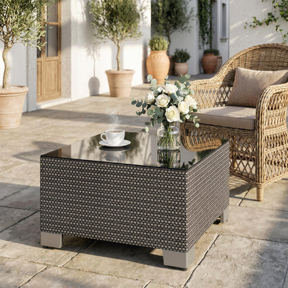 21.7" Square Side Table with Tempered Glass Top
