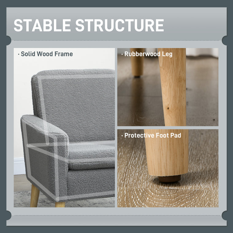 Upholstered Accent Armchair with Wood Legs - Grey