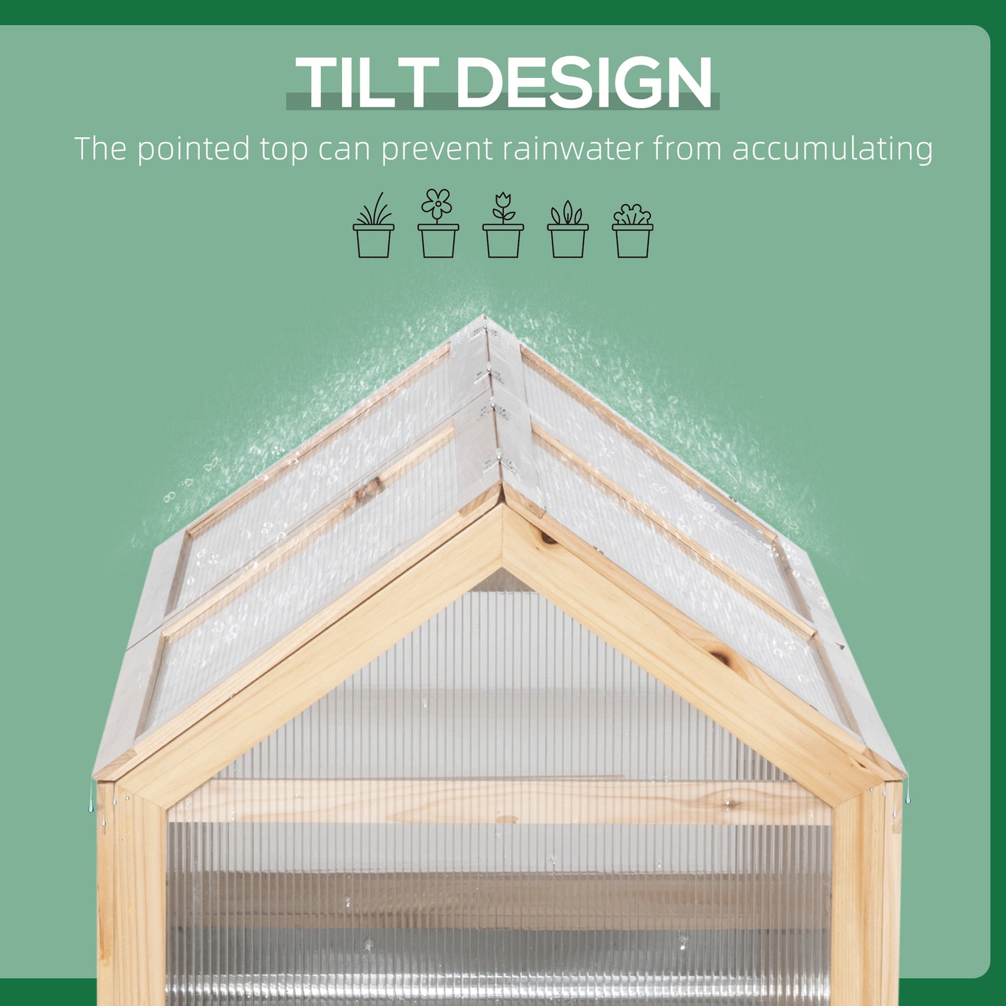 Raised Garden Flower Bed Kit with Greenhouse, Wooden Cold Frame Planter with Open Roofs, 48" x 24" x 32", Natural