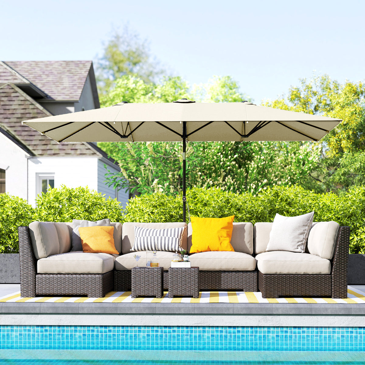 White Double-Sided Umbrella with Adjustable Height & 12 Ribs