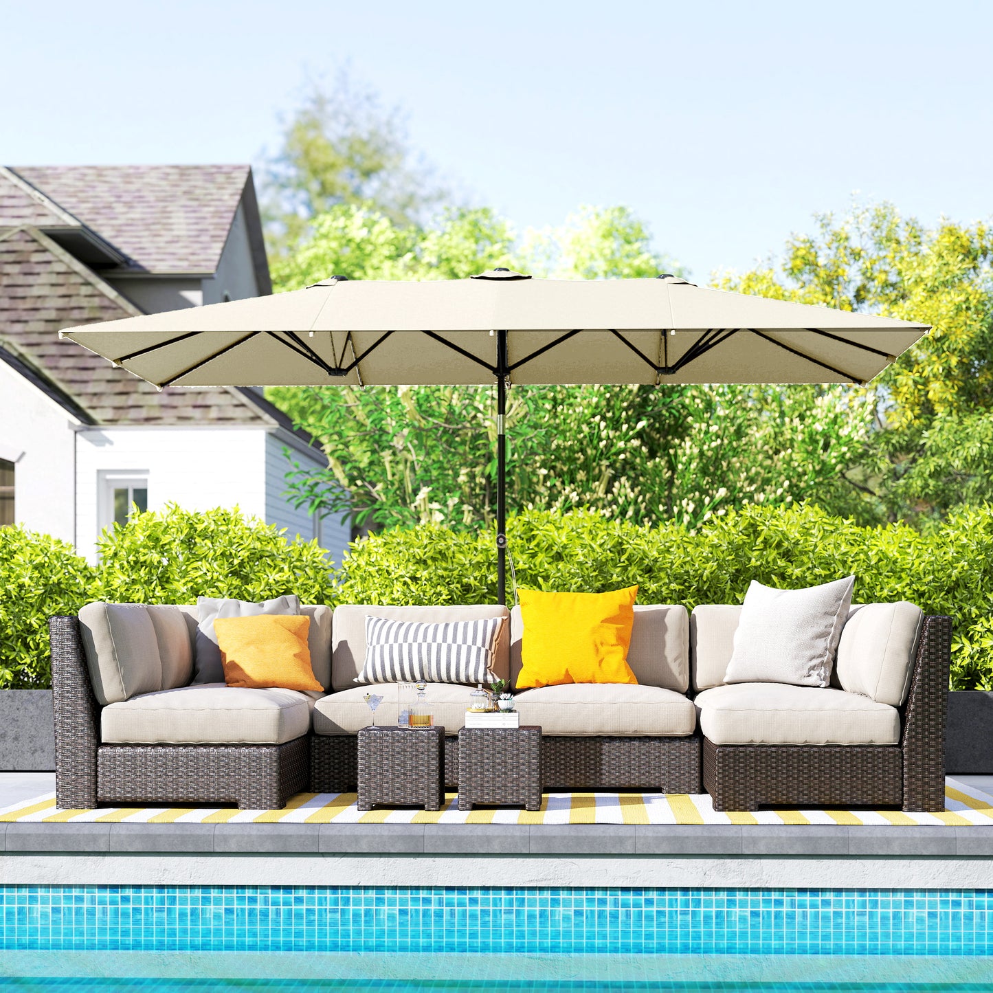 White Double-Sided Umbrella with Adjustable Height & 12 Ribs
