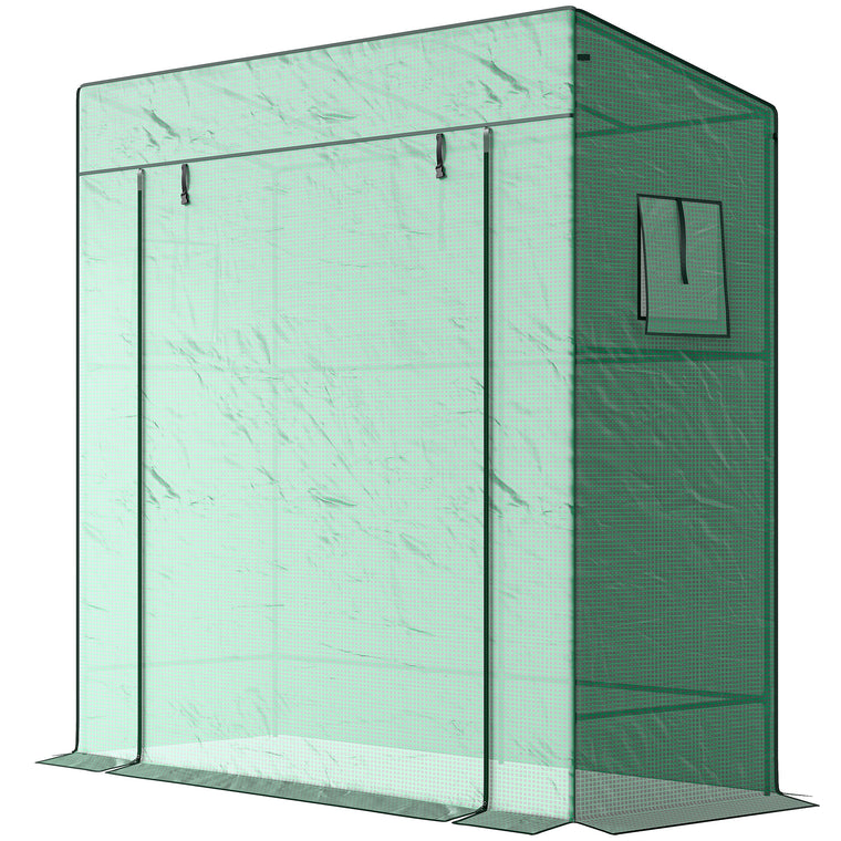 Green Lean-To Tomato Greenhouse with PE Cover & Roll-Up Door