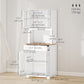 Coastal Style Kitchen Buffet and Hutch Wooden Storage Cupboard with Framed Glass Door LouveredCabinet Drawers Microwave Space for Dining Room Living Room White